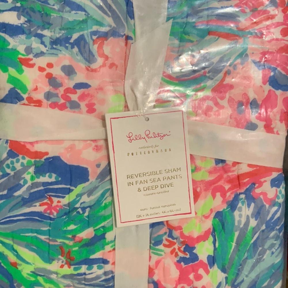 Lilly Pulitzer (2 available)reversible shams euro size by pottery barn.